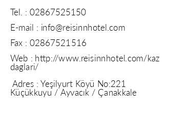 Reis Inn Hotel Kazdalar iletiim bilgileri